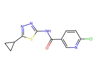 6-chloro-N-(5-cyclopropyl-1,3,4-thiadiazol-2-yl)pyridine-3-carboxamide structure