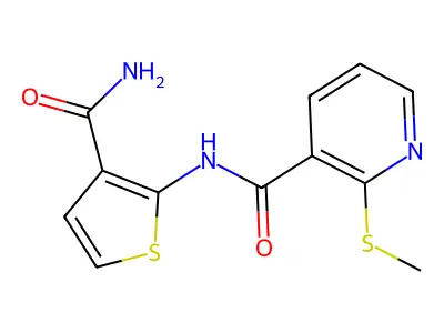 N-(3-carbamoylthiophen-2-yl)-2-(methylsulfanyl)pyridine-3-carboxamide structure