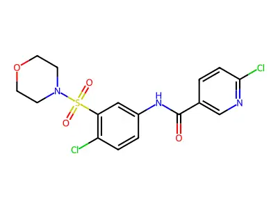 6-chloro-N-[4-chloro-3-(morpholine-4-sulfonyl)phenyl]pyridine-3-carboxamide structure