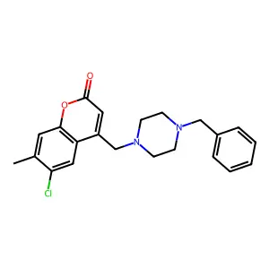 4-((4-benzylpiperazin-1-yl)methyl)-6-chloro-7-methyl-2H-chromen-2-one structure