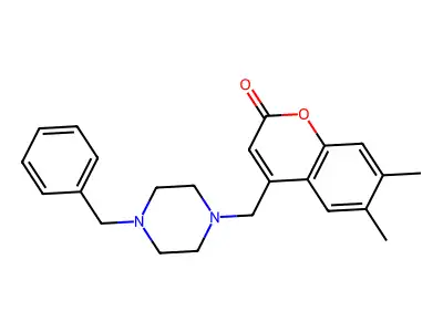 4-((4-benzylpiperazin-1-yl)methyl)-6,7-dimethyl-2H-chromen-2-one structure