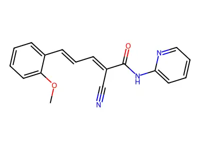 2-cyano-5-(2-methoxyphenyl)-N-(pyridin-2-yl)penta-2,4-dienamide structure