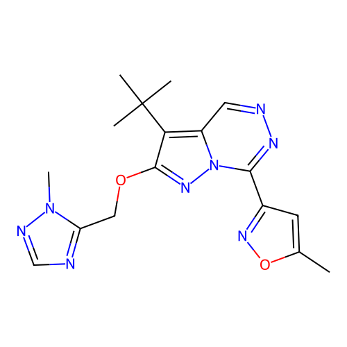 3-[3-tert-butyl-2-[(2-methyl-1,2,4-triazol-3-yl)methoxy]pyrazolo[1,5-d][1,2,4]triazin-7-yl]-5-methyl-1,2-oxazole structure