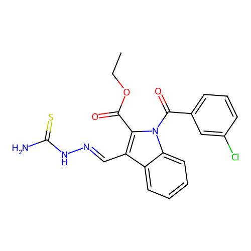 1H-Indole-2-carboxylic acid, 3-(((aminothioxomethyl)hydrazono)methyl)-1-(3-chlorobenzoyl)-, ethyl ester structure