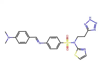 Benzenesulfonamide, 4-(((4-(dimethylamino)phenyl)methylene)amino)-N-(2-(1H-tetrazol-5-yl)ethyl)-N-2-thiazolyl- structure