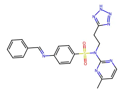 Benzenesulfonamide, N-(4-methyl-2-pyrimidinyl)-4-((phenylmethylene)amino)-N-(2-(1H-tetrazol-5-yl)ethyl)- structure