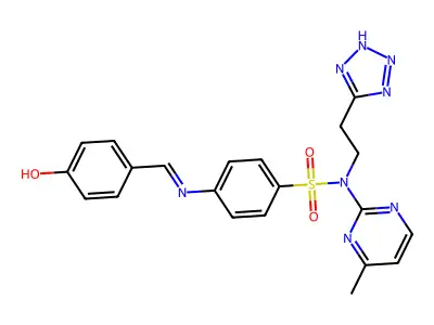 Benzenesulfonamide, 4-(((4-hydroxyphenyl)methylene)amino)-N-(4-methyl-2-pyrimidinyl)-N-(2-(1H-tetrazol-5-yl)ethyl)- structure