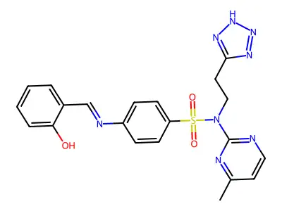 Benzenesulfonamide, 4-(((2-hydroxyphenyl)methylene)amino)-N-(4-methyl-2-pyrimidinyl)-N-(2-(1H-tetrazol-5-yl)ethyl)- structure