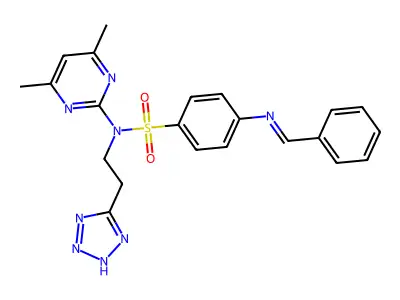 Benzenesulfonamide, N-(4,6-dimethyl-2-pyrimidinyl)-4-((phenylmethylene)amino)-N-(2-(1H-tetrazol-5-yl)ethyl)- structure