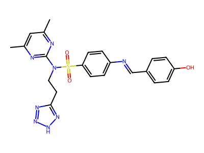 Benzenesulfonamide, N-(4,6-dimethyl-2-pyrimidinyl)-4-(((4-hydroxyphenyl)methylene)amino)-N-(2-(1H-tetrazol-5-yl)ethyl)- structure