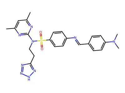 Benzenesulfonamide, 4-(((4-(dimethylamino)phenyl)methylene)amino)-N-(4,6-dimethyl-2-pyrimidinyl)-N-(2-(1H-tetrazol-5-yl)ethyl)- structure
