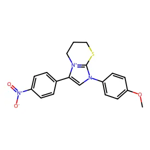 1-(4-methoxyphenyl)-3-(4-nitrophenyl)-6,7-dihydro-5H-imidazo[2,1-b][1,3]thiazin-1-ium structure