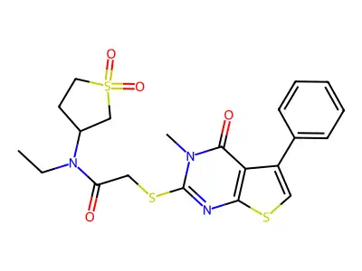N-(1,1-dioxothiolan-3-yl)-N-ethyl-2-(3-methyl-4-oxo-5-phenylthieno[2,3-d]pyrimidin-2-yl)sulfanylacetamide structure