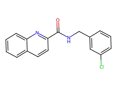 N-[(3-chlorophenyl)methyl]quinoline-2-carboxamide structure