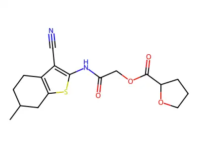 [2-[(3-cyano-6-methyl-4,5,6,7-tetrahydro-1-benzothiophen-2-yl)amino]-2-oxoethyl] oxolane-2-carboxylate structure