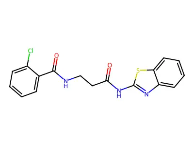 N-[3-(1,3-benzothiazol-2-ylamino)-3-oxopropyl]-2-chlorobenzamide structure