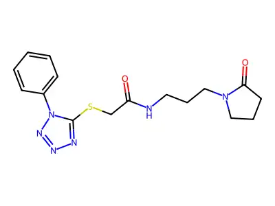 N-[3-(2-oxopyrrolidin-1-yl)propyl]-2-(1-phenyltetrazol-5-yl)sulfanylacetamide structure