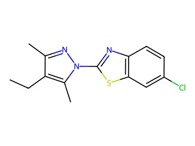Benzothiazole, 6-chloro-2-(4-ethyl-3,5-dimethyl-1H-pyrazol-1-yl)- structure