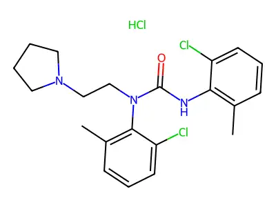 Urea, 1,3-bis(6-chloro-o-tolyl)-1-(2-pyrrolidinylethyl)-, hydrochloride structure