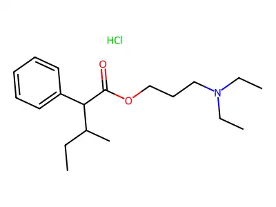 Valeric acid, 3-methyl-2-phenyl-, 3-(diethylamino)propyl ester, hydrochloride structure
