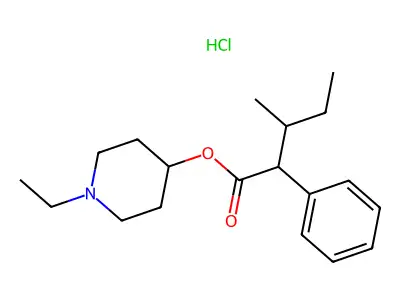 Valeric acid, 3-methyl-2-phenyl-, 1-ethyl-4-piperidyl ester, hydrochloride structure