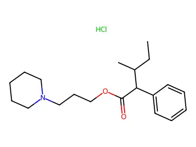 Valeric acid, 3-methyl-2-phenyl-, 3-piperidinopropyl ester, hydrochloride structure