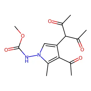 methyl N-[3-acetyl-4-(2,4-dioxopentan-3-yl)-2-methylpyrrol-1-yl]carbamate structure