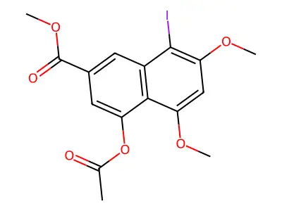 2-Naphthalenecarboxylic acid, 4-(acetyloxy)-8-iodo-5,7-dimethoxy-, methyl ester structure