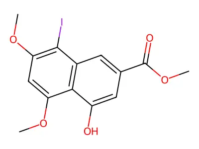 2-Naphthalenecarboxylic acid, 4-hydroxy-8-iodo-5,7-dimethoxy-, methyl ester structure