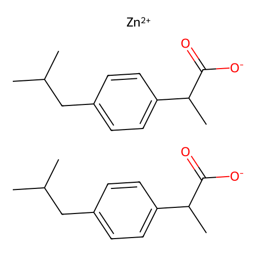 Benzeneacetic acid, I+/--methyl-4-(2-methylpropyl)-, zinc salt (2:1) structure