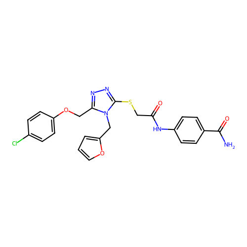 4-(2-((5-((4-chlorophenoxy)methyl)-4-(furan-2-ylmethyl)-4H-1,2,4-triazol-3-yl)thio)acetamido)benzamide structure