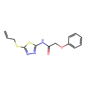 2-phenoxy-N-(5-prop-2-enylsulfanyl-1,3,4-thiadiazol-2-yl)acetamide structure