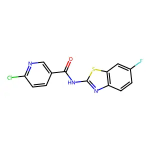6-chloro-N-(6-fluoro-1,3-benzothiazol-2-yl)pyridine-3-carboxamide structure