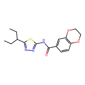 N-(5-(pentan-3-yl)-1,3,4-thiadiazol-2-yl)-2,3-dihydrobenzo[b][1,4]dioxine-6-carboxamide structure