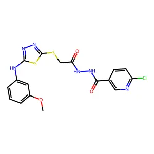 6-chloro-N'-[2-({5-[(3-methoxyphenyl)amino]-1,3,4-thiadiazol-2-yl}sulfanyl)acetyl]pyridine-3-carbohydrazide structure
