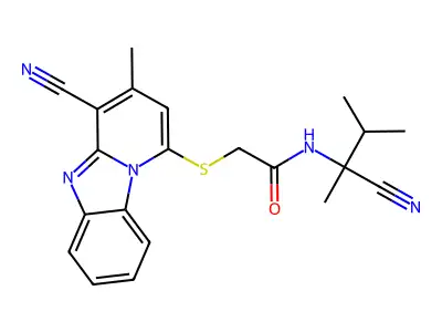 N-(1-cyano-1,2-dimethylpropyl)-2-({10-cyano-11-methyl-1,8-diazatricyclo[7.4.0.0,2,7]trideca-2(7),3,5,8,10,12-hexaen-13-yl}sulfanyl)acetamide structure