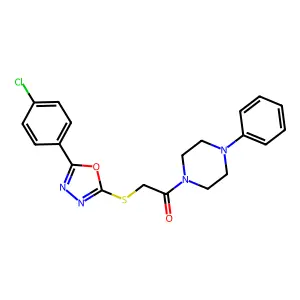 2-((5-(4-chlorophenyl)-1,3,4-oxadiazol-2-yl)thio)-1-(4-phenylpiperazin-1-yl)ethanone structure
