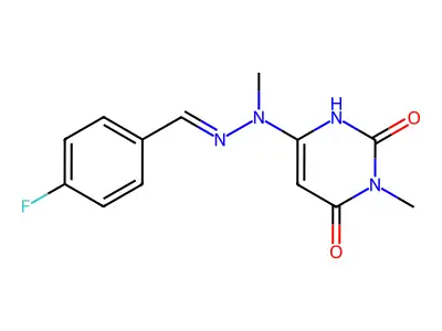 4-Fluorobenzaldehyde 2-methyl-2-(1,2,3,6-tetrahydro-1-methyl-2,6-dioxo-4-pyrimidinyl)hydrazone structure