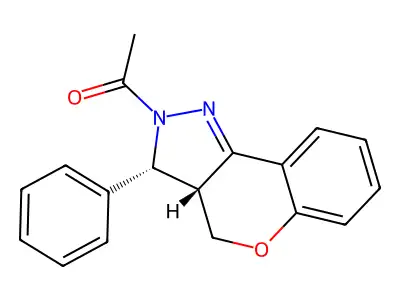 (1)Benzopyrano(4,3-c)pyrazole, 2,3,3a,4-tetrahydro-2-acetyl-3-phenyl-, trans- structure