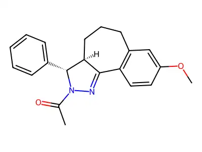 Benzo(6,7)cyclohepta(1,2-c)pyrazole, 2,3,3a,4,5,6-hexahydro-2-acetyl-8-methoxy-3-phenyl-, cis- structure