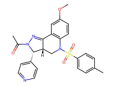 2H-Pyrazolo(4,3-c)quinoline, 3,3a,4,5-tetrahydro-2-acetyl-8-methoxy-5-((4-methylphenyl)sulfonyl)-3-(4-pyridinyl)-, trans- structure
