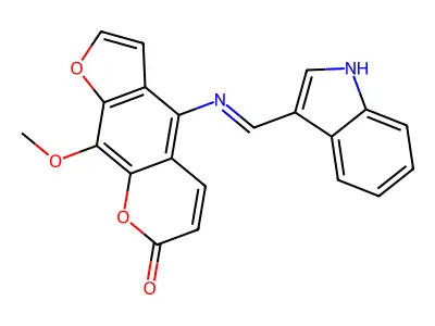 4-((1H-Indol-3-ylmethylene)amino)-9-methoxy-7H-furo(3,2-g)chromen-7-one structure
