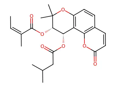 [(9S,10S)-8,8-dimethyl-10-(3-methylbutanoyloxy)-2-oxo-9,10-dihydropyrano[2,3-f]chromen-9-yl] 2-methylbut-2-enoate structure