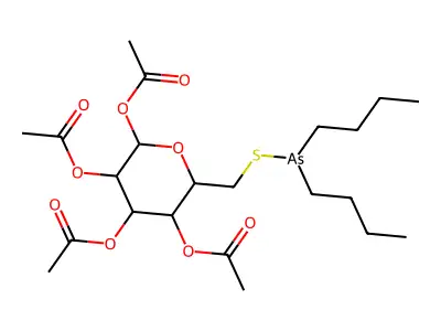1,2,3,4-Tetra-O-acetyl-6-S-(dibutylarsanyl)-6-thiohexopyranose structure