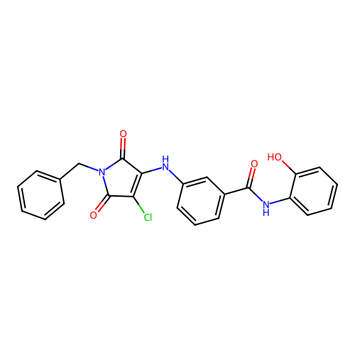 3-[(1-benzyl-4-chloro-2,5-dioxopyrrol-3-yl)amino]-N-(2-hydroxyphenyl)benzamide structure