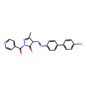 4-[(E)-(4'-Amino[1,1'-biphenyl]-4-yl)diazenyl]-5-methyl-2-(pyridine-4-carbonyl)-2,4-dihydro-3H-pyrazol-3-one structure