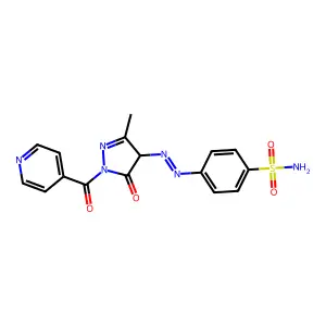 4-[[3-methyl-5-oxo-1-(pyridine-4-carbonyl)-4H-pyrazol-4-yl]diazenyl]benzenesulfonamide structure