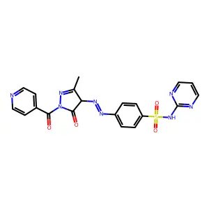 4-((1-isonicotinoyl-3-methyl-5-oxo-4,5-dihydro-1H-pyrazol-4-yl)diazenyl)-N-(pyrimidin-2-yl)-benzenesulfonamide structure