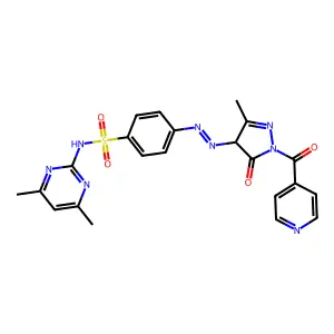 N-(4,6-dimethylpyrimidin-2-yl)-4-[[3-methyl-5-oxo-1-(pyridine-4-carbonyl)-4H-pyrazol-4-yl]diazenyl]benzenesulfonamide structure