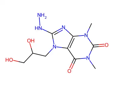 7-(2,3-dihydroxypropyl)-8-hydrazinyl-1,3-dimethyl-1H-purine-2,6(3H,7H)-dione structure